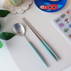 Bogen 孩童素色餐具組, 湯匙+筷子, 深綠色