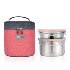 STENLOCK 史丹利 Pure 圓形雙層便當 中 350ml + 1100ml 套組, VINTAGERED, 1套