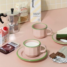 ROUND N FLAT Like 復古咖啡杯組, 粉綠色, 1套