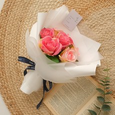 더플라워마켓 조화 실크 아임리얼로즈꽃다발 + 메세지텍 세트, 핑크 + 생일축하1, 1세트