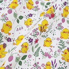 르우홈 대폭 20수 면 패브릭 원단 오리 꽃동산, 아이보리, 1개