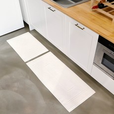 AMENITY TOWEL 經典北歐飯店廚房地墊 42 x 95 cm + 浴室腳踏墊 42 x 65 cm 套組, 白色, 1套