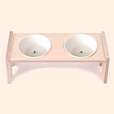 GATOBLANCO 架高式雙口寵物飼料碗架+陶瓷飼料碗 2入, 木色, 1套