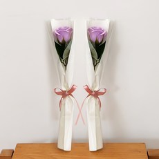 아스파시아 플르 장미 메시지 비누꽃 한송이 꽃다발 오늘은 축하하고 내일은 응원할게, 라벤더, 2개