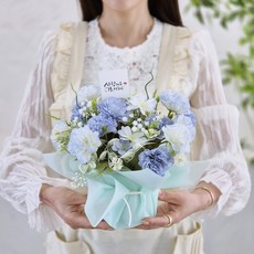 LaAlegria 人造康乃馨盆栽花盆花籃 + 提袋組, 雙色藍, 1個