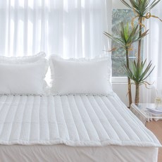Yesbedding 飄逸法式荷葉邊泡泡紗夏季床褥, 白色