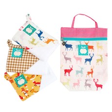 Coney Island 男童毛巾組 3入+防水收納袋 G款, 麋鹿款+狐狸款+棕色格紋款, 1組