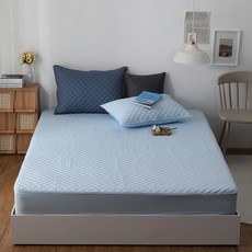 아이닉스 순면 누빔 침대 매트리스 커버, 스카이블루