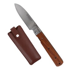 Breeze Moon 露營用不鏽鋼折疊便攜刀 一般型 + 皮革收納袋套組, 1套, 木質