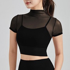 女款透視網紗半高領Bra Top免穿內衣T恤