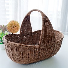 高級梨形藤編大尺寸野餐籃 N009H, 1個, 棕色
