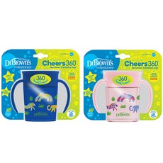 닥터브라운 유아용 정글 360도 흘림방지 트레이닝 컵 2p, 블루 + 핑크, 1세트, 200ml