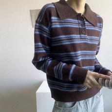 보리맘 크로플 스트라이프 카라 임산부 니트 C088