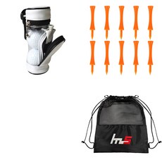 NAYASTYLE 高爾夫球袋 + PE 高爾夫長球釘 10入 + 小袋套裝 GFYP-133-1+169-6PU, 白色(高爾夫球袋), 橘色(高爾夫球釘)