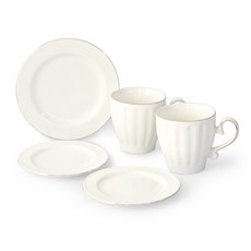 PRELUDE 素色餐盤+馬克杯組 5入, 白色的, 馬克杯 2p + 盤子 14.2cm x 2p + 盤子 17.3cm