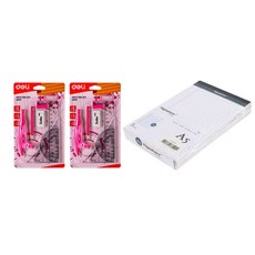 deLi 數學學校工具 Legal Pad Cutout 有線文件筆記 A5 白色 5p + 學校指南針粉色 2p 套組 30001, 1套