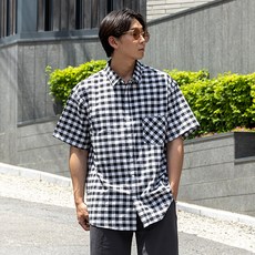 파이브엑스라지 남성용 빅사이즈 사각체크 반팔 셔츠