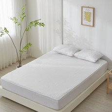 Duraloom 床用涼感鬆緊帶涼墊 + 涼感枕頭套組, 涼感床墊+涼感枕頭組, 白色