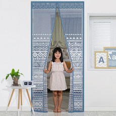 다샵 일체형 자석 프리미엄 모기장 + 오픈고정자석 4p + 양면테이프 + 골드압정 + 기본 발란스 세트, 에스닉블루(모기장), 랜덤발송(고정자석)