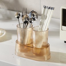 Monde Spot 不透明雙格瀝水筷子餐具筒 YY57418, 1個, 棕色