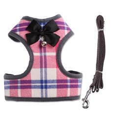 狗狗格紋蝴蝶結胸背帶 / 胸帶, 粉紅色, 1個
