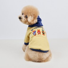 Grooming Dog 狗狗撞色字母連帽T恤, 1個, 芥末黃