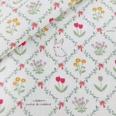 르우홈 대폭 20수 면 패브릭 원단, 토끼정원아이보리, 1개