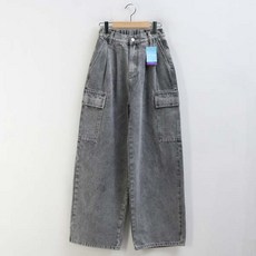 피핀 여성용 와이드 카고 밴딩 데님팬츠 롱 710307