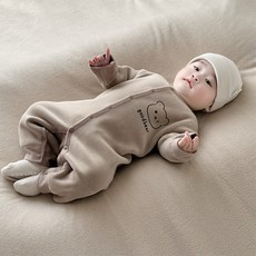 조이멀티 신생아용 모찌 긴팔 기모 우주복