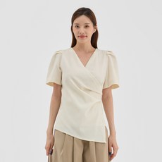 Elsso 女款柔美交叉V領抓皺不對稱罩衫