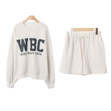 Planday 女式 WBC 字母寬鬆運動衫 + 短褲訓練套裝