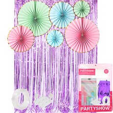 PARTYSHOW 粉彩花扇派對裝飾套組, 混色(扇子), 淺薰衣草紫(流蘇窗簾), 1套