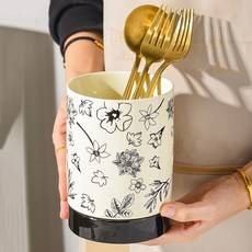 묘먀미 오리엔탈 물빠짐 세라믹 수저통 FM076, 블랙, 1개