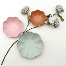 月鹽 韓國製 霧面花朵碗 陶瓷沙拉盤 3件組, 淺粉色, 薄荷綠, 淺鮭魚色, 1套