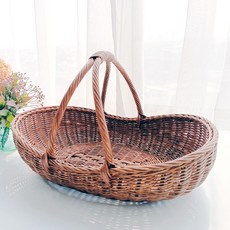 藤編商店 高級藤製大尺寸橢圓野餐藤籃, 1個, 棕色