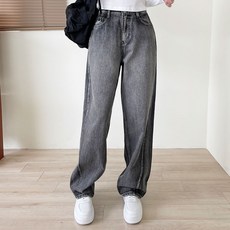 플랜데이 여성용 절개 라인 포인트 와이드 데님 팬츠