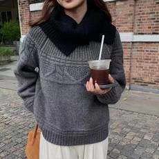 PEONIST 女款針織圖案圓領套頭毛衣