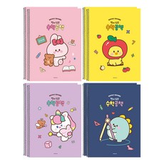 Pinkfoot Little Friends寬格數學筆記本 4款 各2入, 粉色+黃色+海軍藍+紫色, 1組