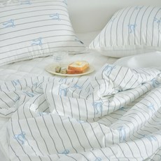 韓國 amante Summer Shield防蟎泡泡紗飯店風夏季被, 絲帶藍色