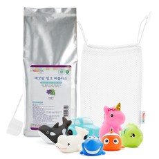 Yecomam 袋裝泡泡浴粉 薰衣草香+LED玩水玩具7件組 隨機出貨+玩具收納網, 1套