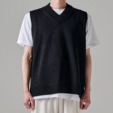 High Hoo男款寬鬆V領針織背心+20支圓領短袖T恤套裝