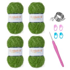 菜瓜布線 4捆+鉤針 隨機出貨+編織記號扣 隨機出貨 4支+手指導線器組, 48深橄欖綠（絲瓜線）, 1組