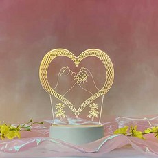아크릴 스탠드 LED 아이디어 3D 취침등 3LED, 장미하트