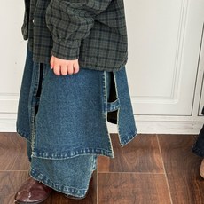 HARAROI 兒童不對稱剪裁牛仔層次感長褲