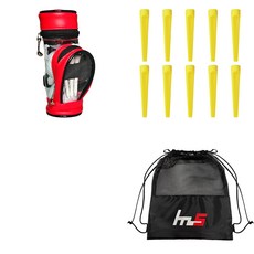NAYA STYLE 高爾夫球袋 + 塑料高爾夫長 T恤 10p + 袋套組 GFYP-133-2+185-3PU, 紅色(高爾夫球包)+黃色(高爾夫球座)