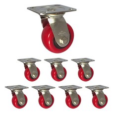 MASTER. S 不鏽鋼腳輪 101mm 重型不鏽鋼 聚氨酯軸套 紅色 平板式 旋轉 S DS 3340 PUP-S4, 8個