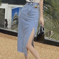 PEONIST 開衩中長版牛仔裙