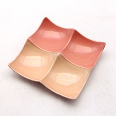 달소금 도자기 투톤 4칸 반찬 나눔접시, 유광 피치 + 코랄, 1개