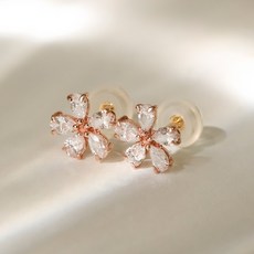 쥬넬 여성용 14K 각 큐빅 꽃 플라워 골드 귀걸이 XL 8 x 8 mm