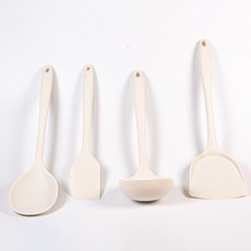 UNIQUE HOUSE HOME DECO 矽膠廚具4件組, 白色, 湯勺 + 鍋鏟 + 炒勺 + 刮刀, 1套